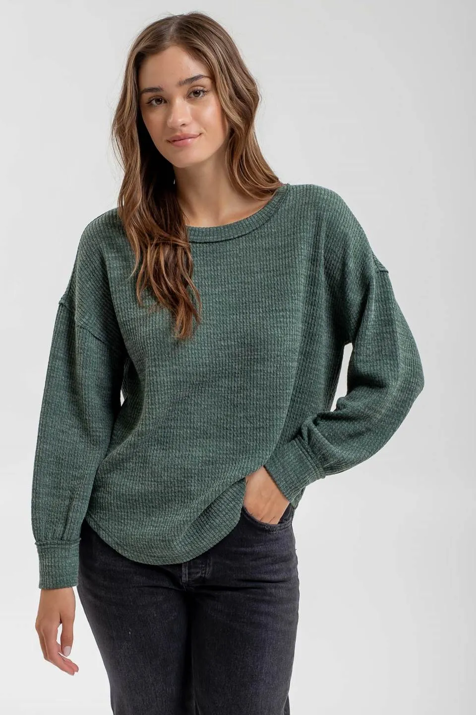 DROP SHOULDER LONG SLEEVE SWEATER KNIT TOP