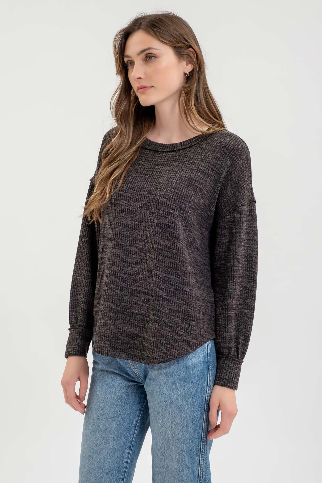 DROP SHOULDER LONG SLEEVE SWEATER KNIT TOP