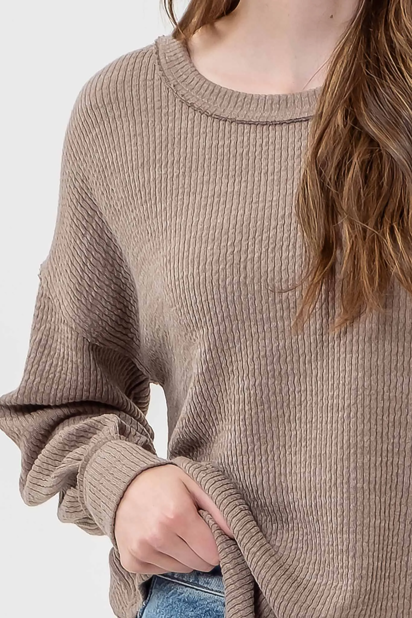 DROP SHOULDER LONG SLEEVE SWEATER KNIT TOP