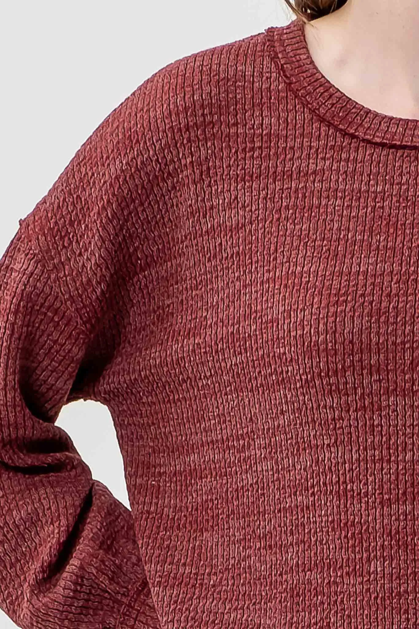 DROP SHOULDER LONG SLEEVE SWEATER KNIT TOP