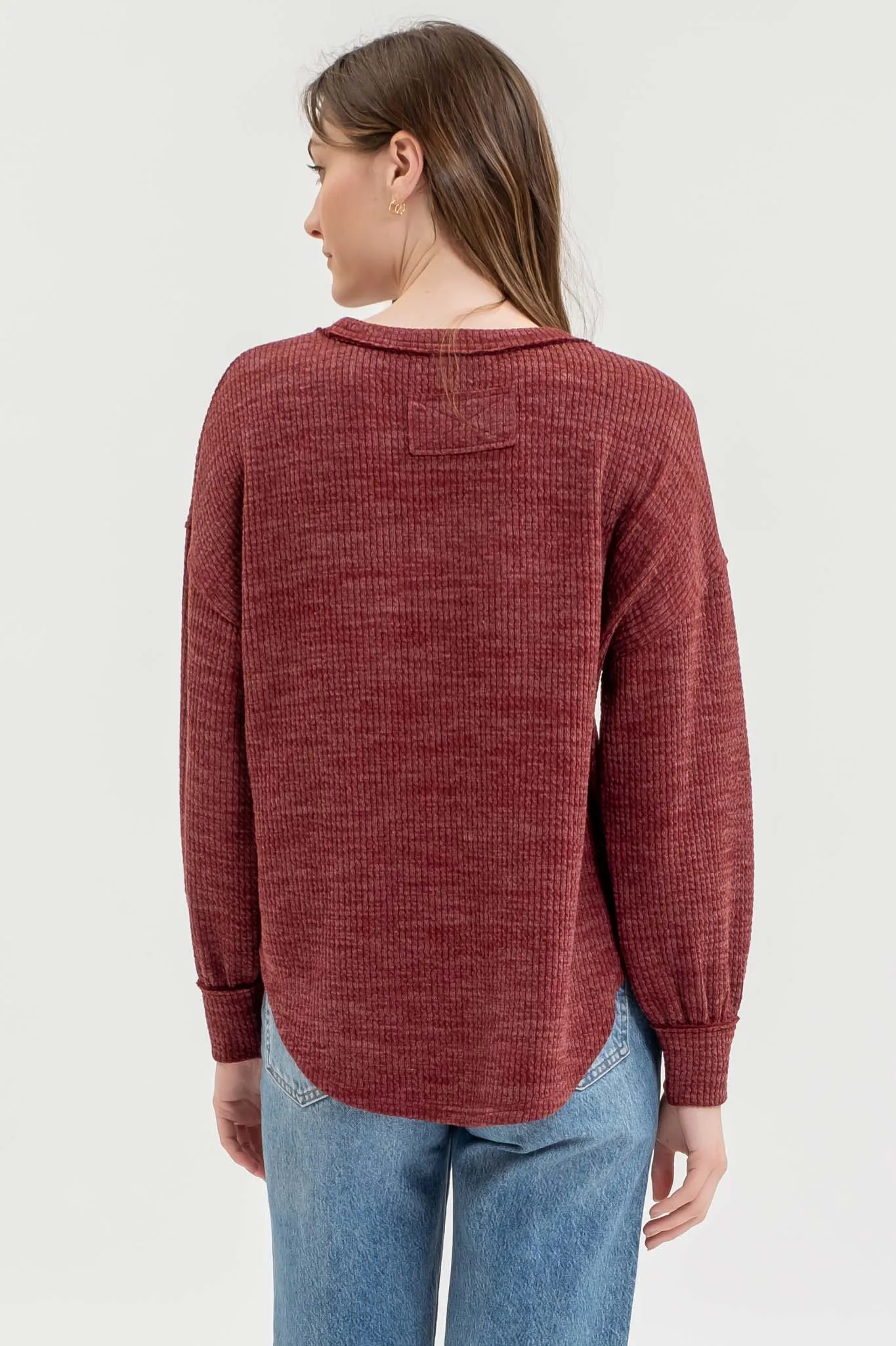 DROP SHOULDER LONG SLEEVE SWEATER KNIT TOP