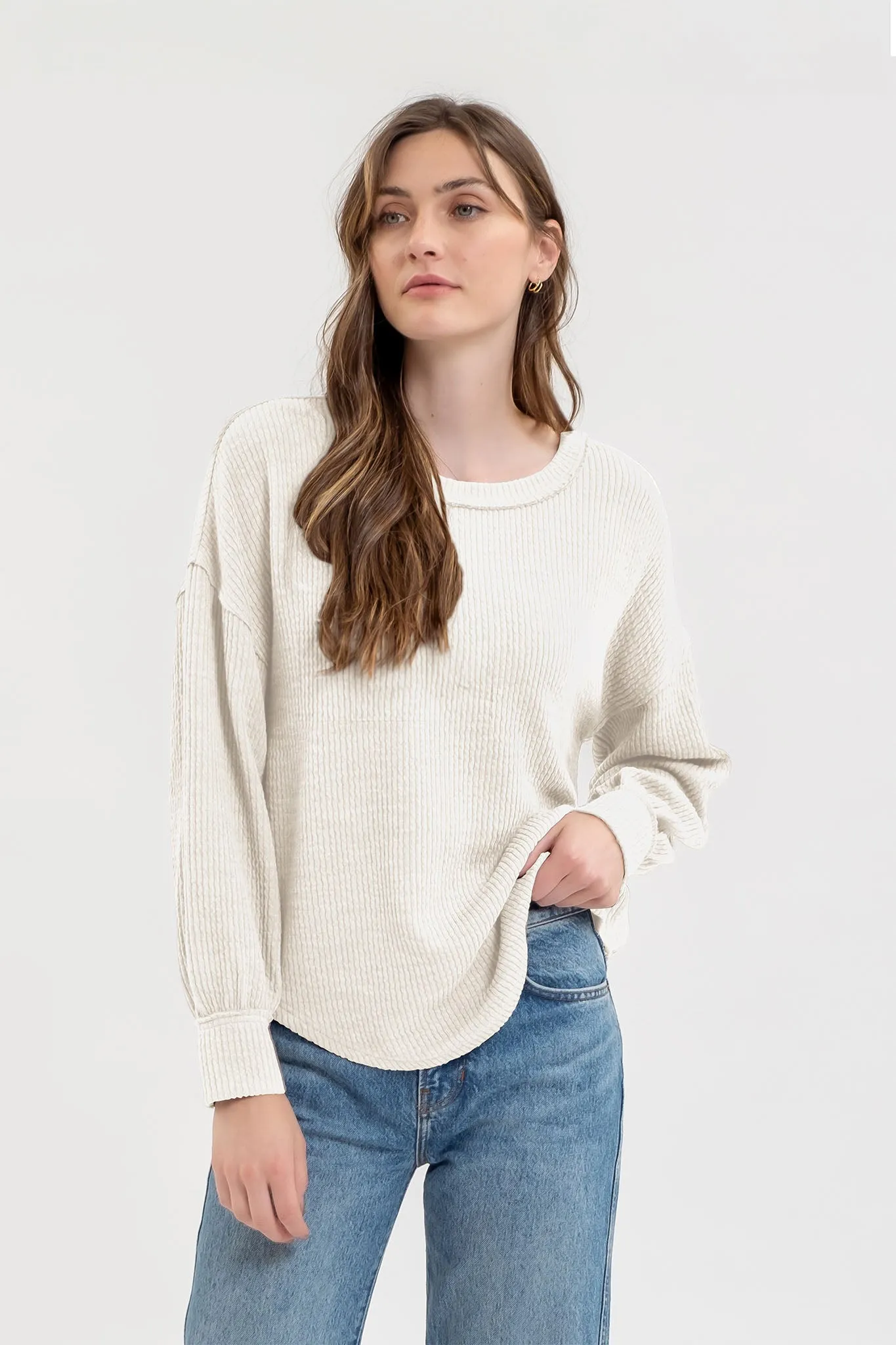 DROP SHOULDER LONG SLEEVE SWEATER KNIT TOP