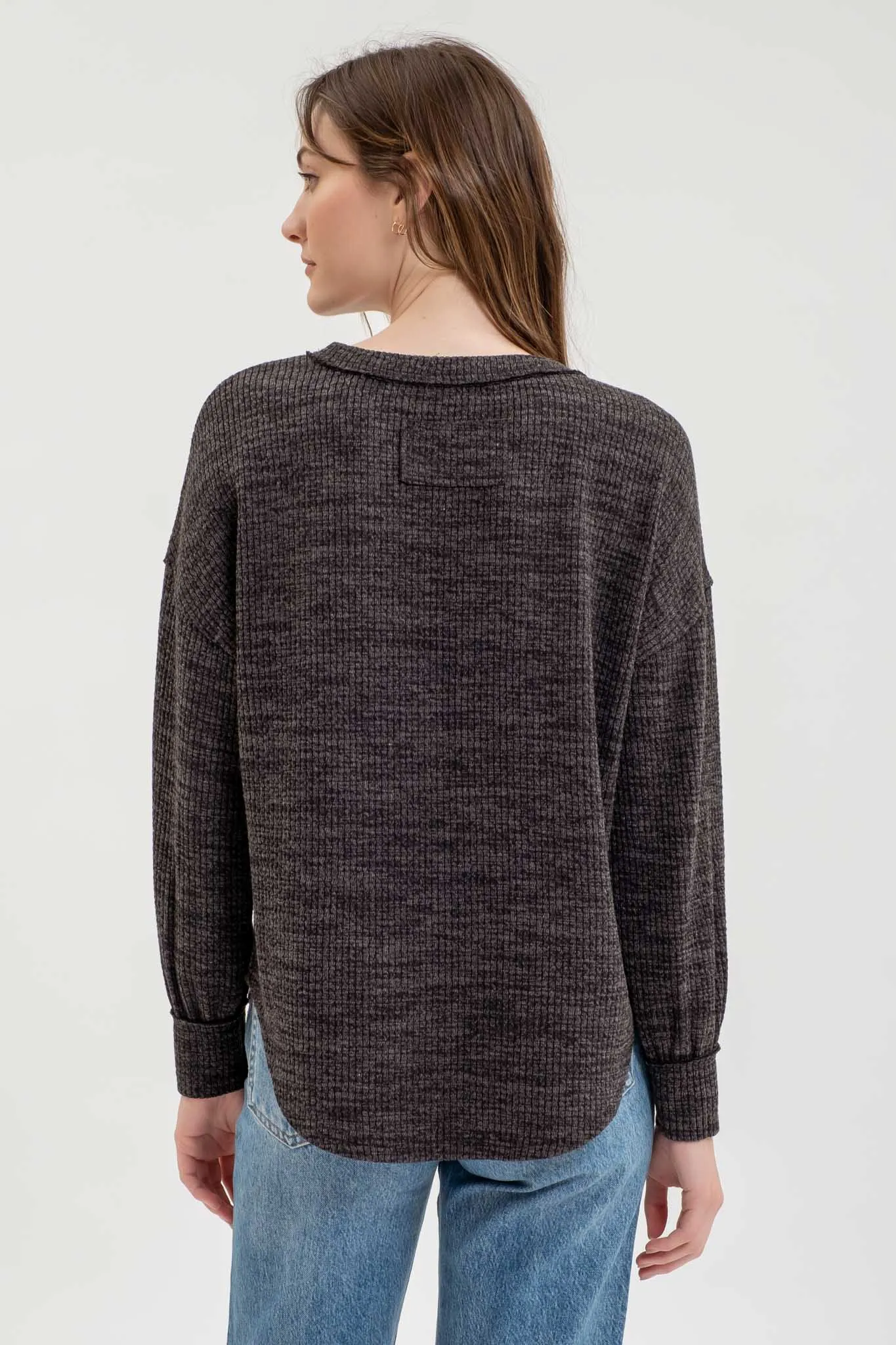 DROP SHOULDER LONG SLEEVE SWEATER KNIT TOP