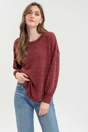 DROP SHOULDER LONG SLEEVE SWEATER KNIT TOP