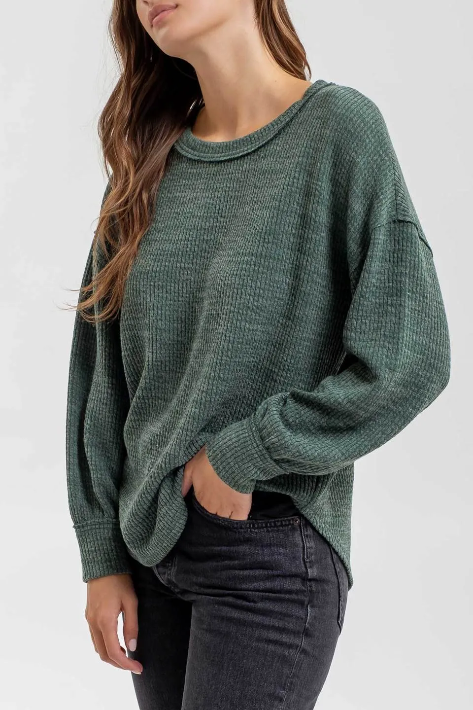 DROP SHOULDER LONG SLEEVE SWEATER KNIT TOP