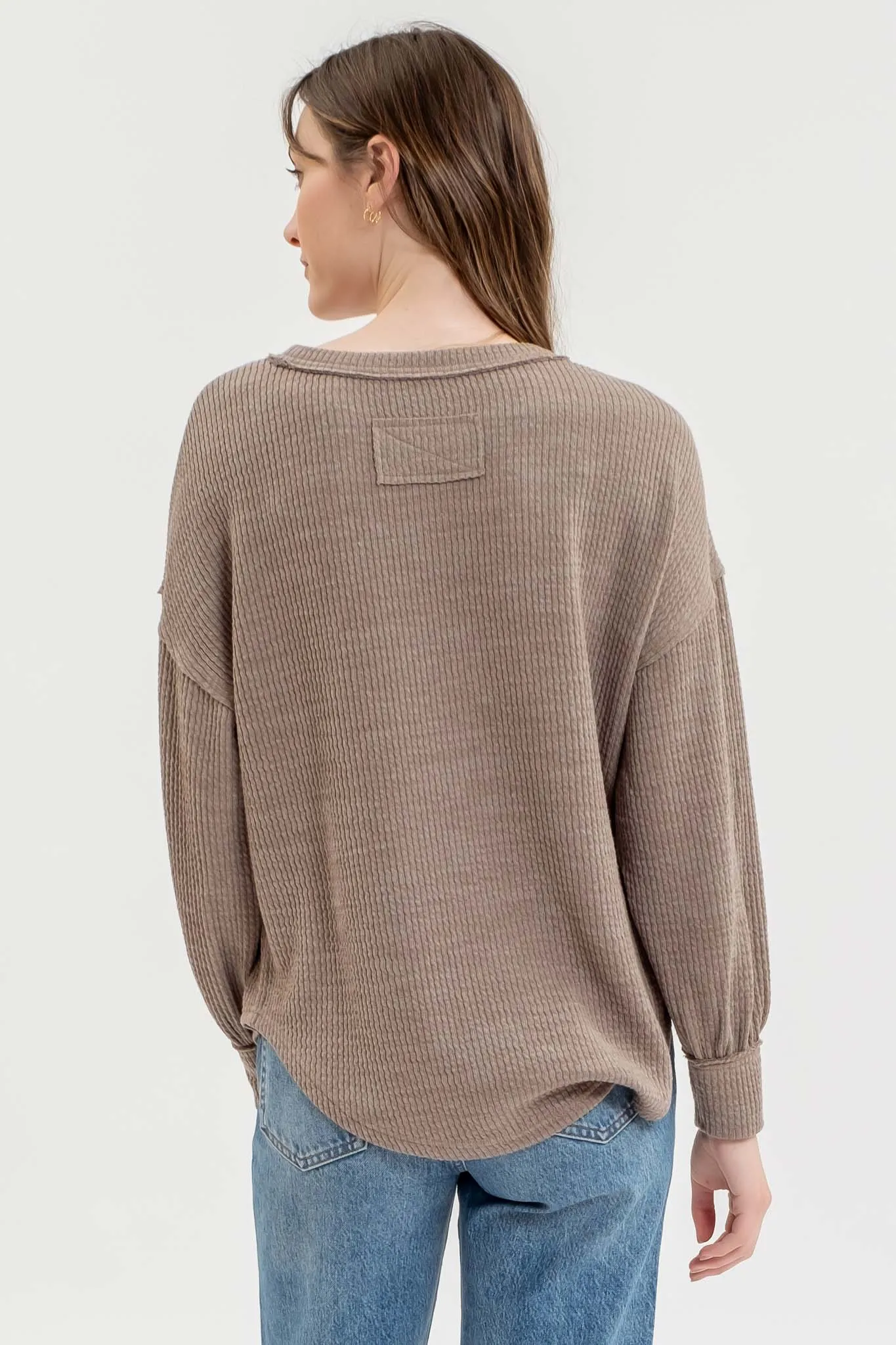 DROP SHOULDER LONG SLEEVE SWEATER KNIT TOP