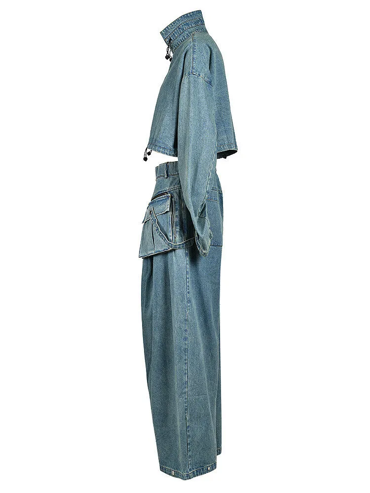 ‘Eudora’ Denim Jacket Pants Set