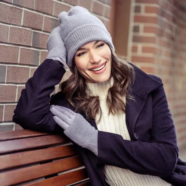 Feather Knit Beanie in Grey