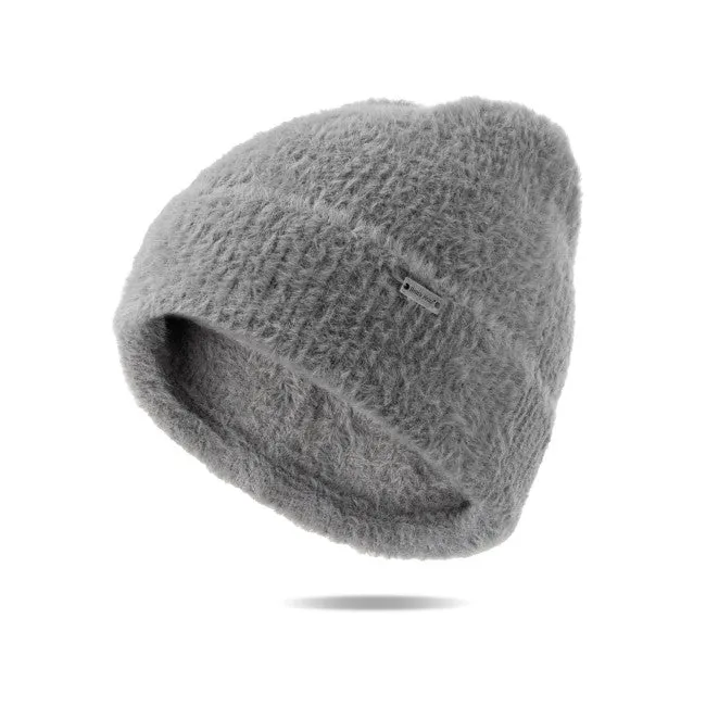 Feather Knit Beanie in Grey