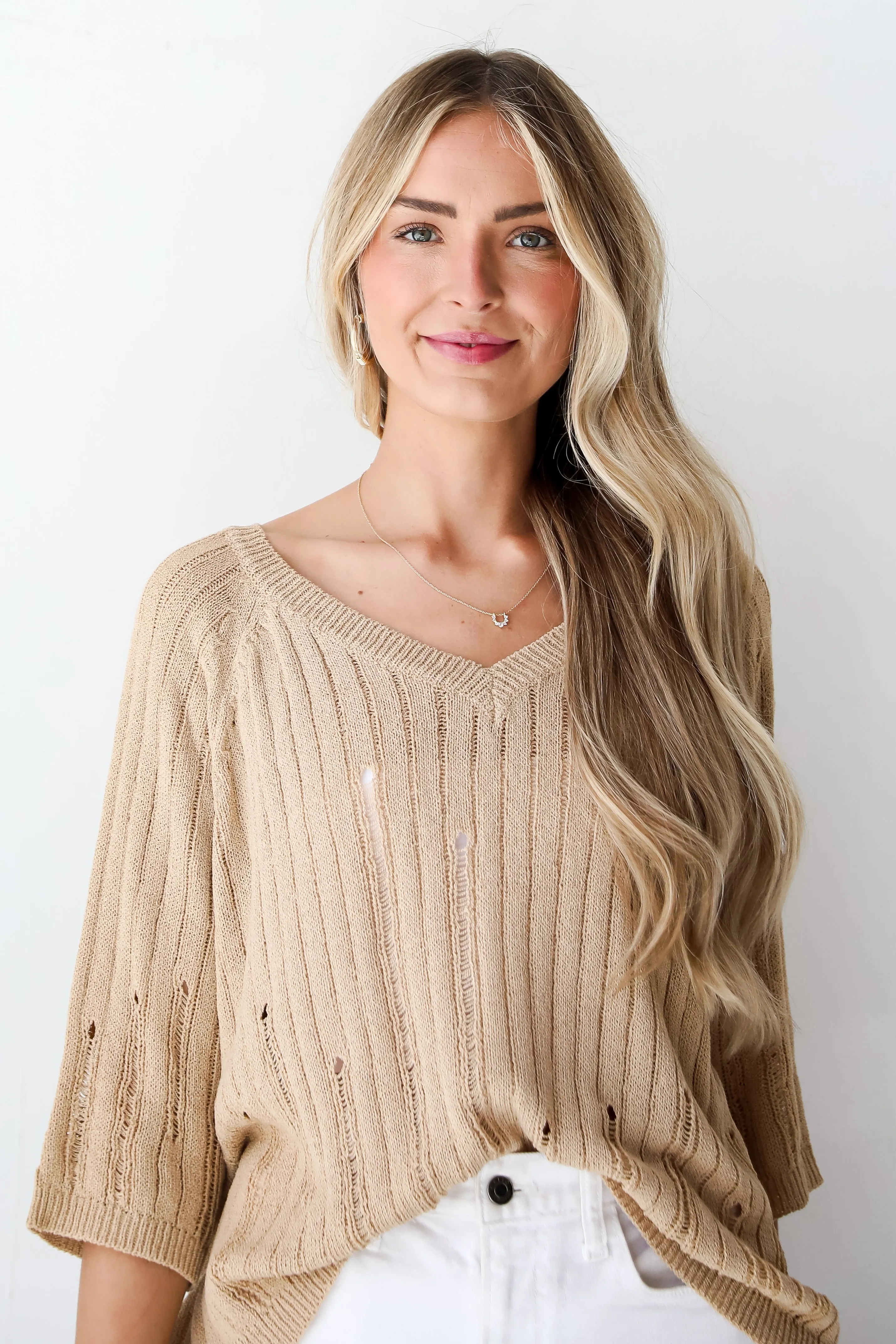 FINAL SALE - Trendy Bliss Taupe Lightweight Knit Top