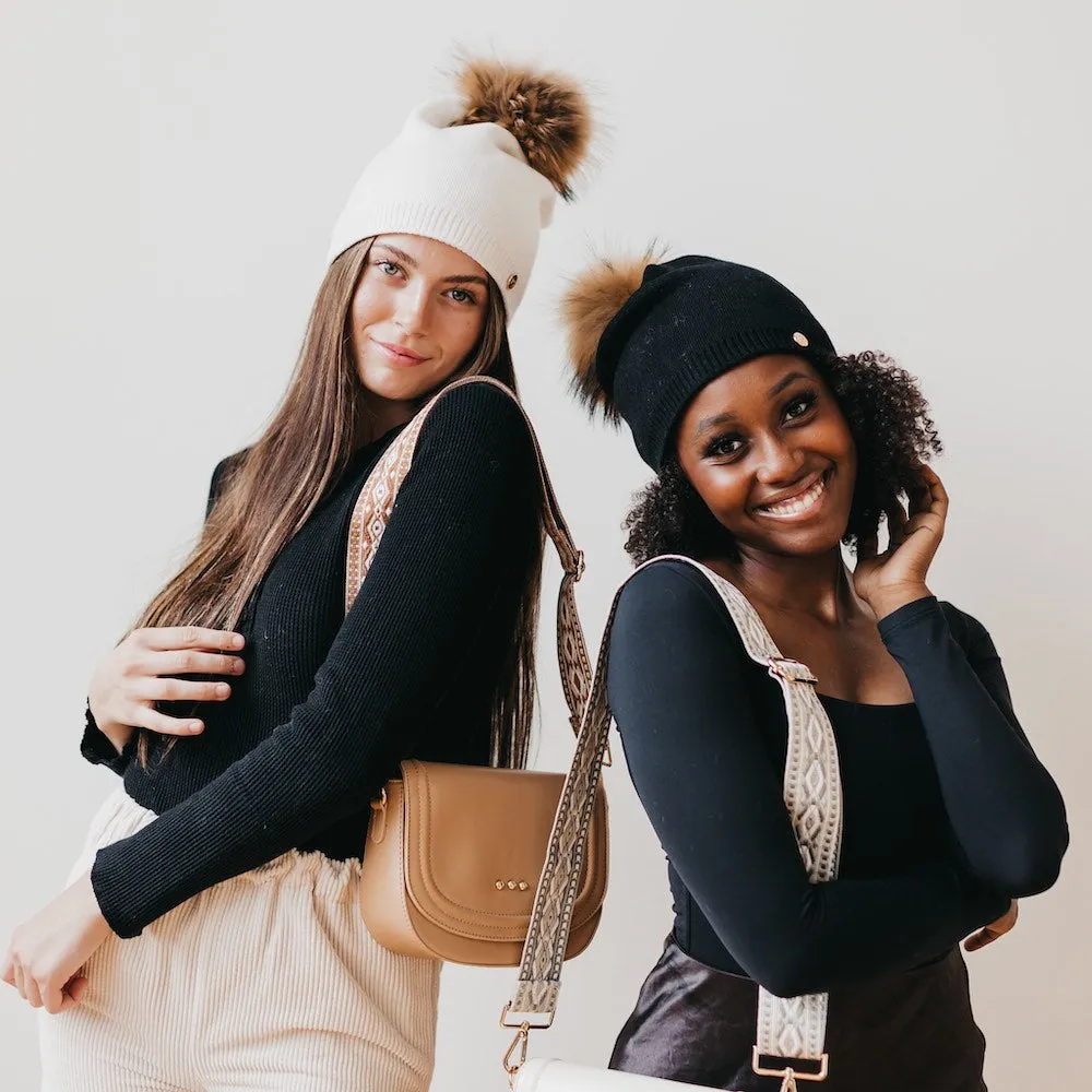 Fine Knit Angora Fur Pom Slouchy Hat