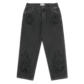 Flamepuzz Relaxed Denim Pants, Black Washed