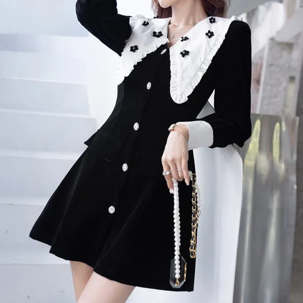 Floral Doll Collar Long Sleeves Temperament Dress