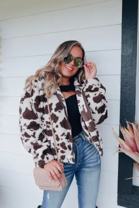 Forever Cozy Faux Fur Jacket - Cow Print