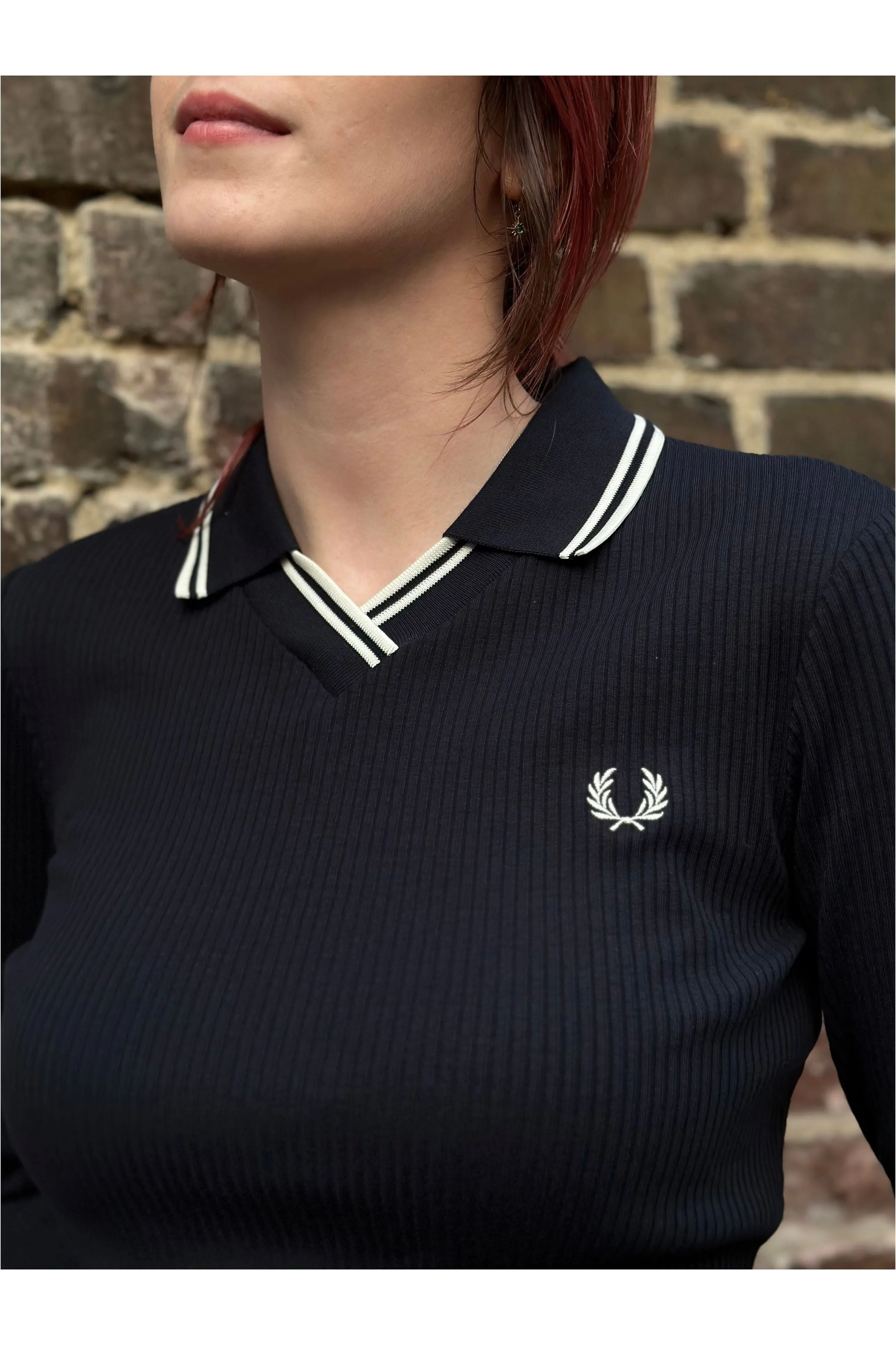 Fred Perry - Women’s G8113 Navy Ribbed - Twin Tipped Polo