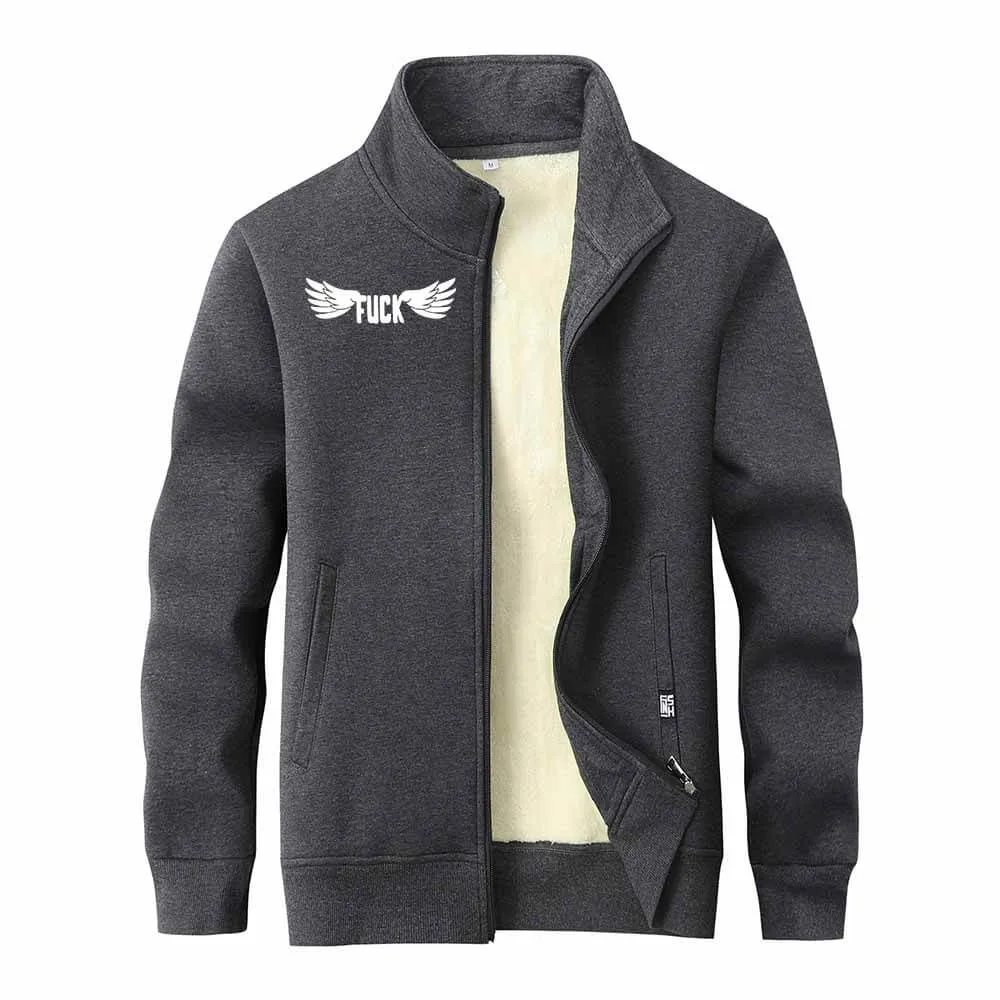 Fuck Letter With Wings Zip Fleece Sherpa Cardigan