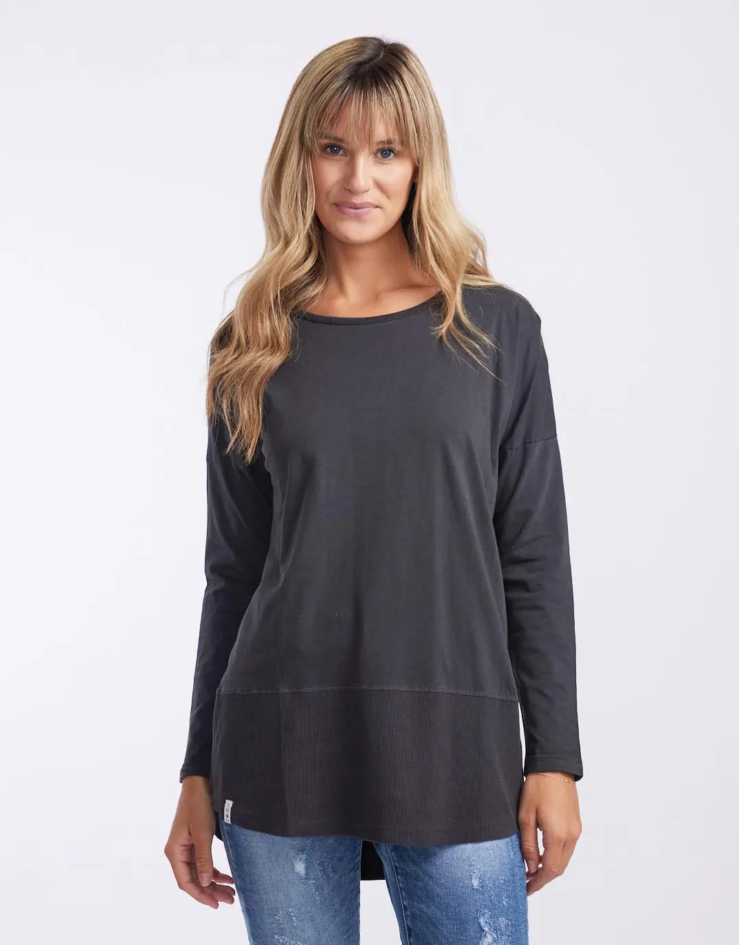 Fundamental Long Sleeve Rib Tee - Washed Black