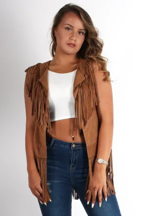 Gabbi Camel Suede Tassel Waistcoat