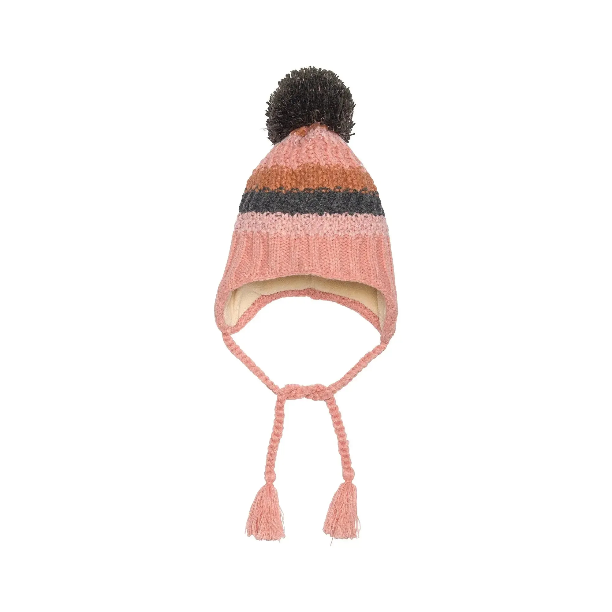 Girls' Striped Earflap Knit Hat Pink And Grey | DEUX PAR DEUX