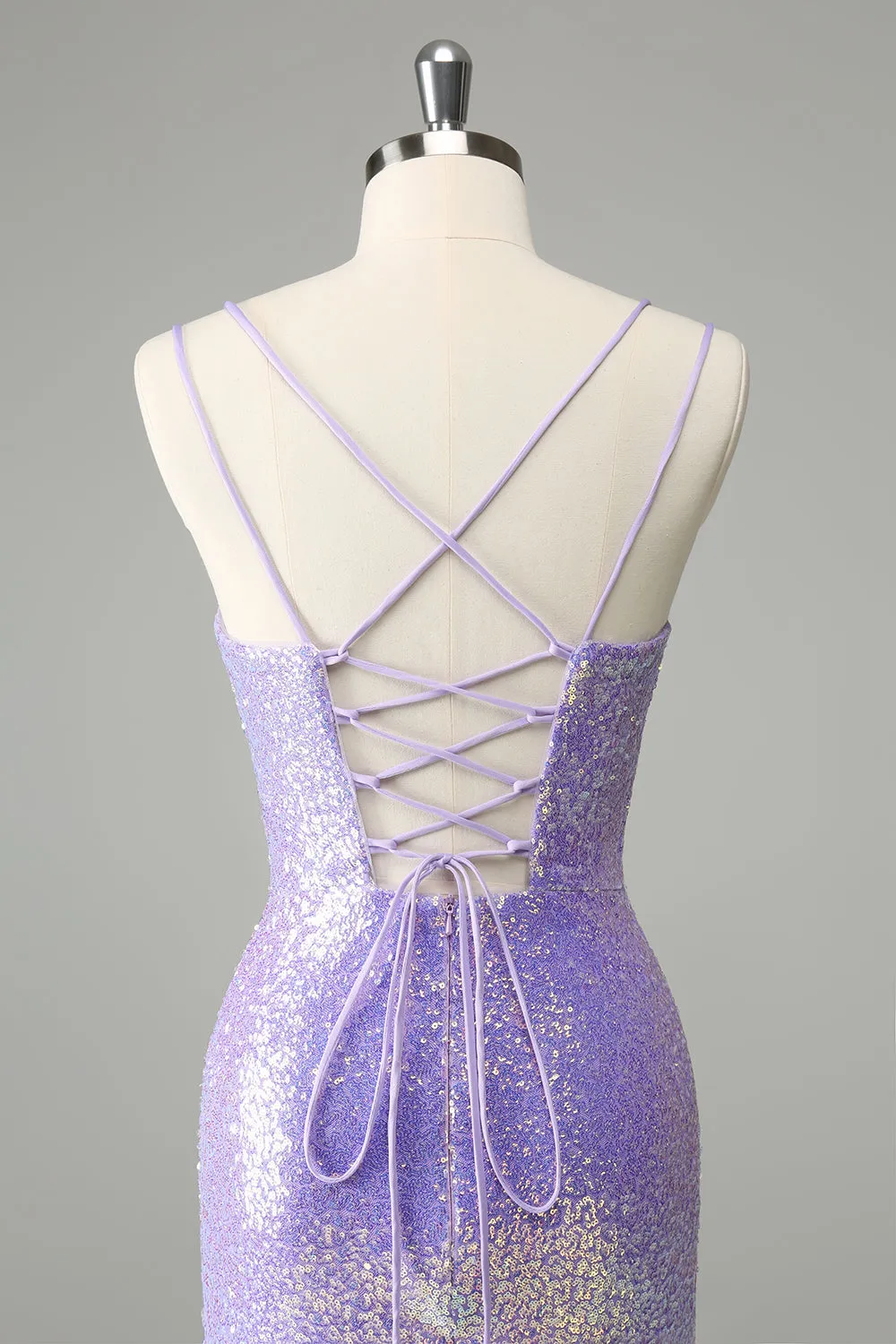 Gorgeous Bodycon Lilac Corset Sequin Short Homecoming Dress with Tassel