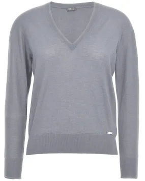 Grey Knit V Neck Top