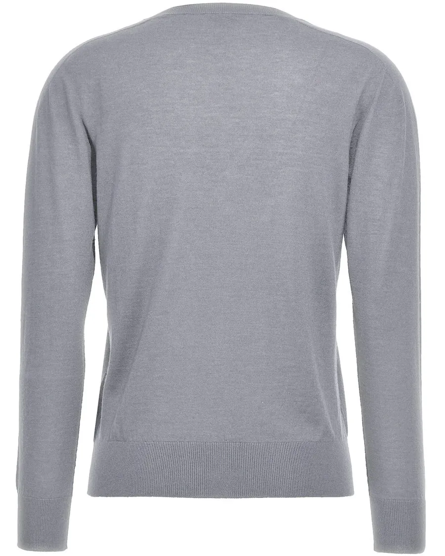 Grey Knit V Neck Top