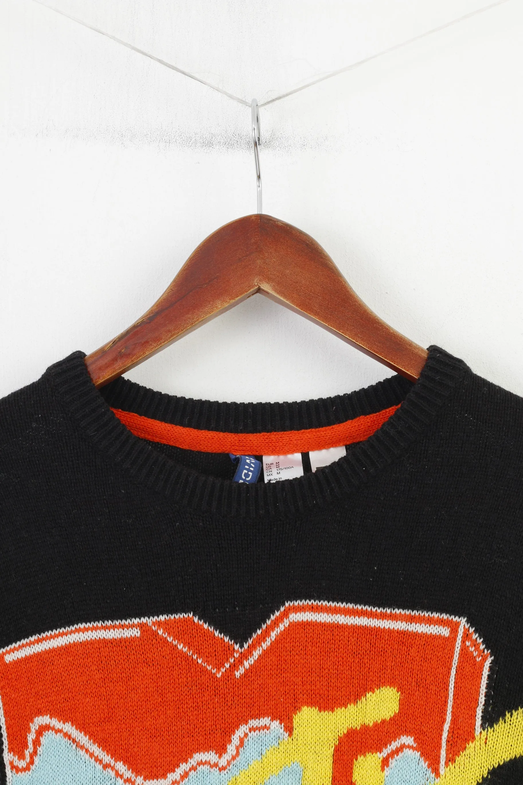 H&M Men M Jumper Black Crew Neck MTV Wool Vintage Top