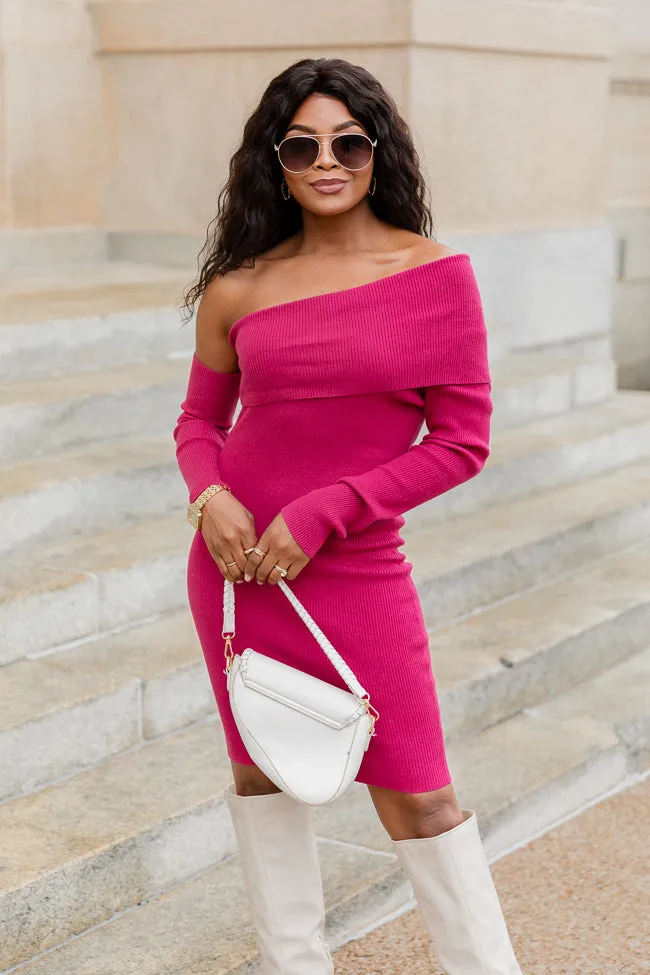 Heading Uptown Magenta Asymmetrical Mini Sweater Dress FINAL SALE