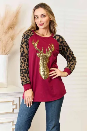 Heimish Full Size Animal Print Reindeer Top