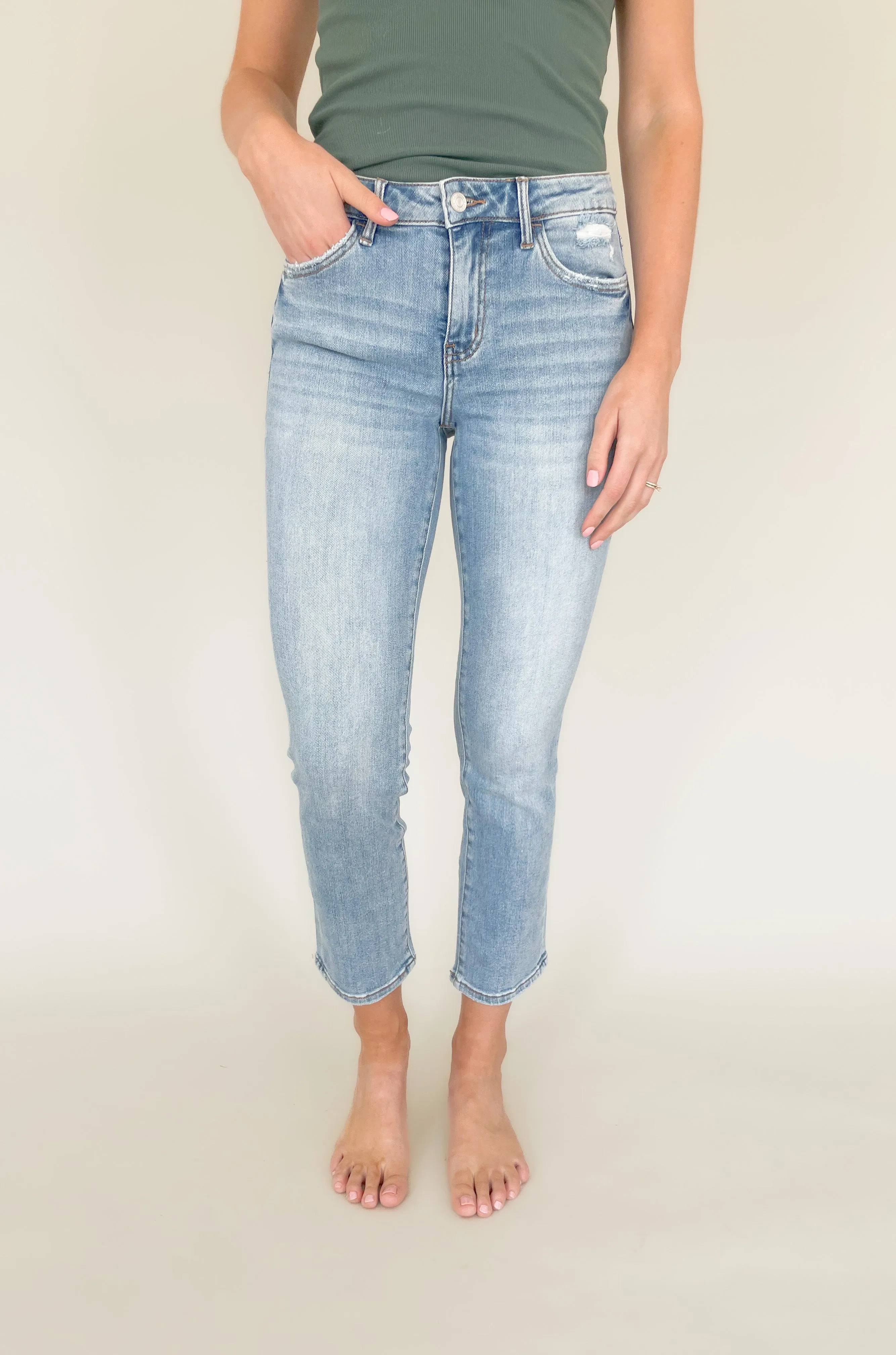 Here For Now Mid Rise Straight Leg Jeans