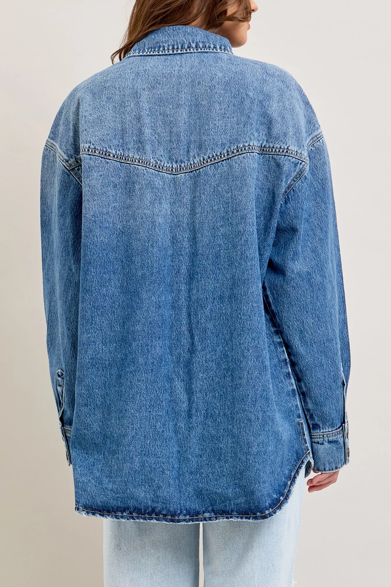 HIDDEN | ABBY MEDIUM DARK WASH OVERSIZE WESTERN SHIRT