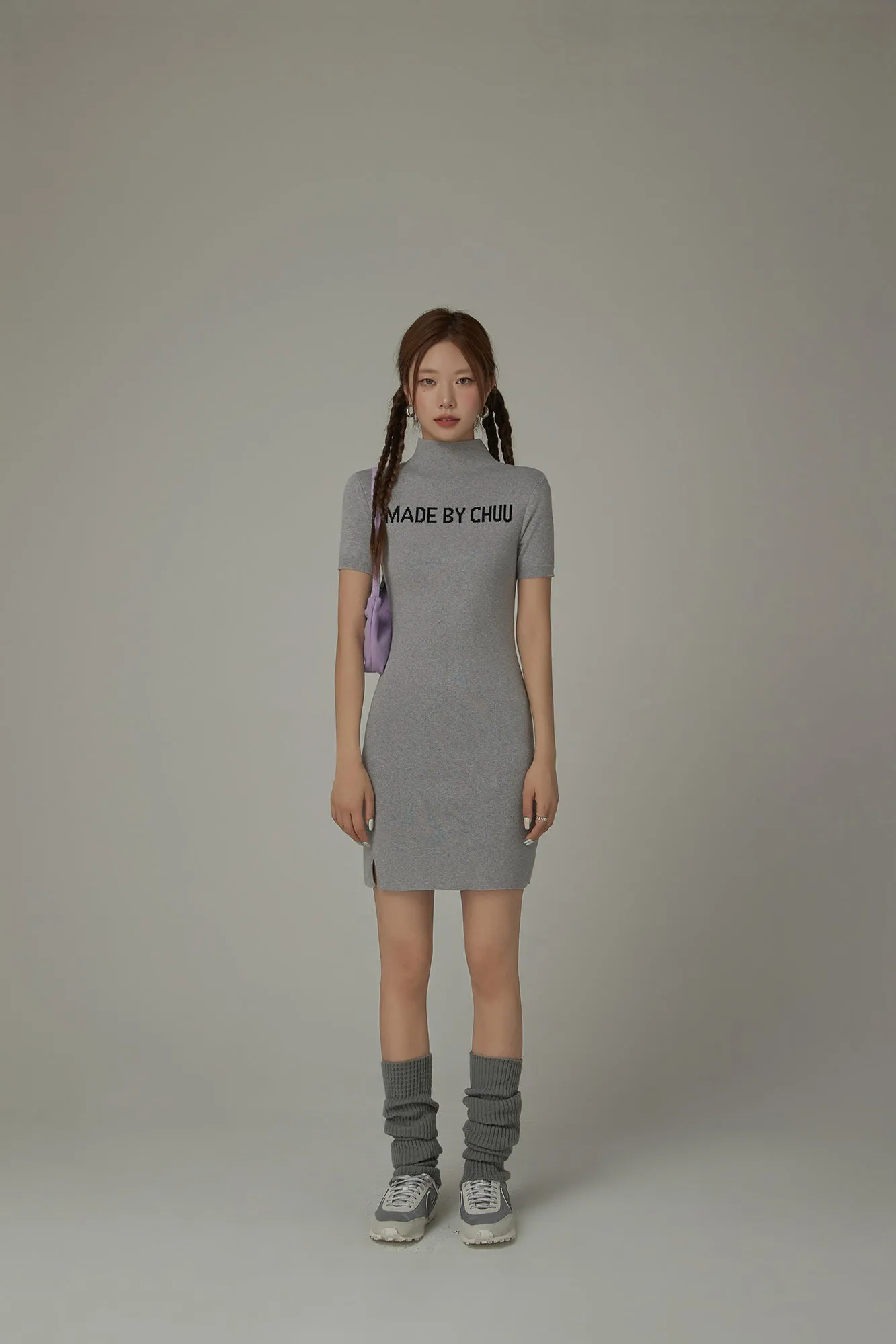 High Neck Logo Knit Mini Dress