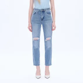 HIGH RISE MOM JEANS WITH FINISHED HEM