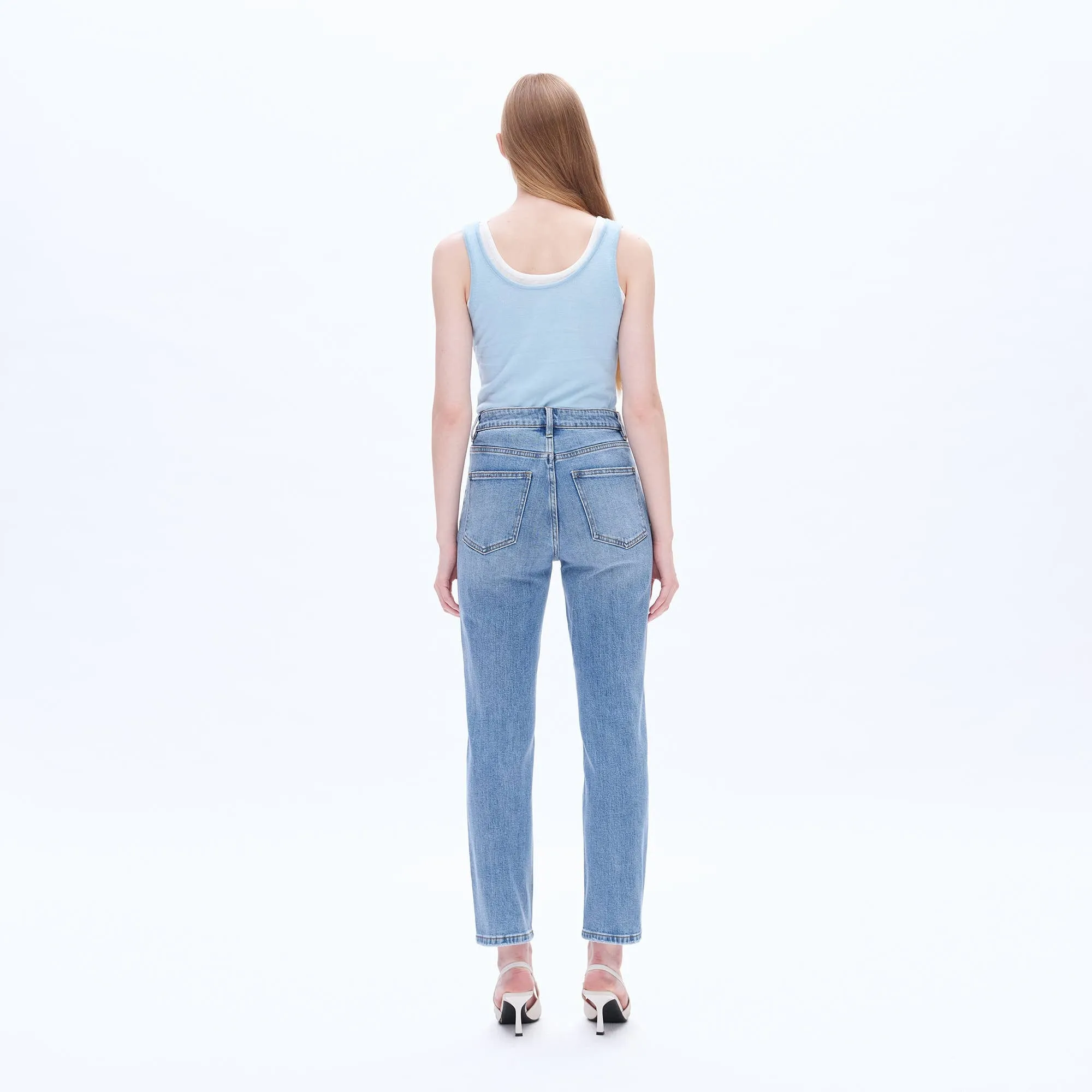 HIGH RISE MOM JEANS WITH FINISHED HEM