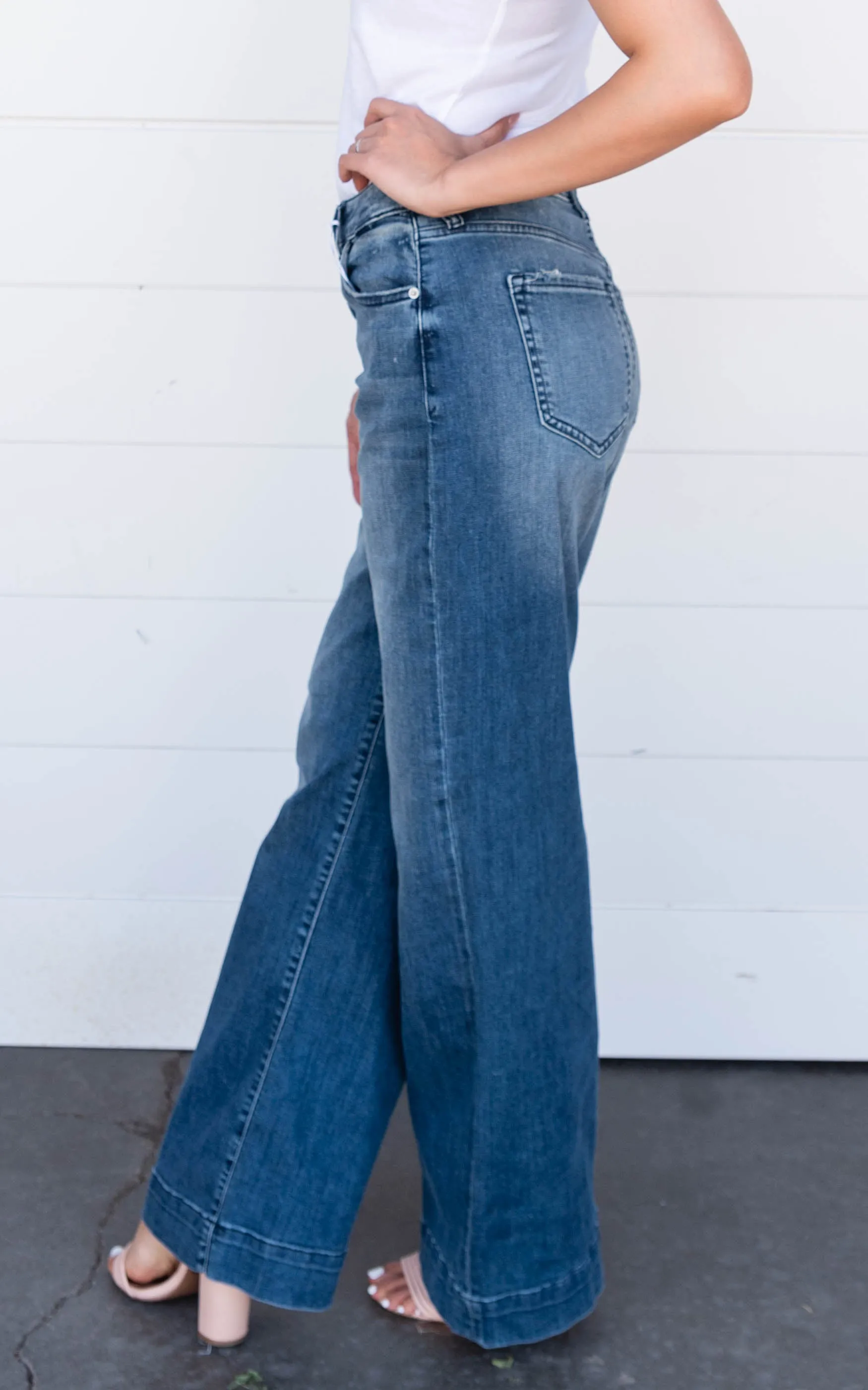 HIGH RISE WIDE LEG PALAZZO JEANS  SNEAKPEAK - Final Sale