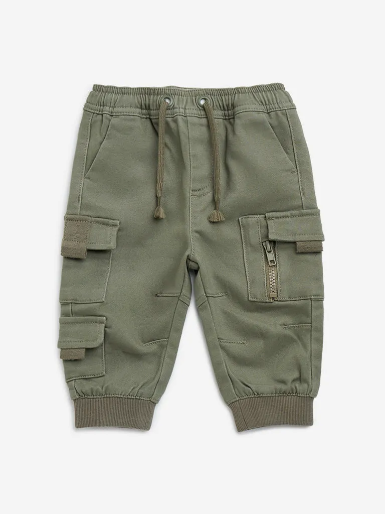 HOP Baby Olive Cargo-Style Mid-Rise Joggers