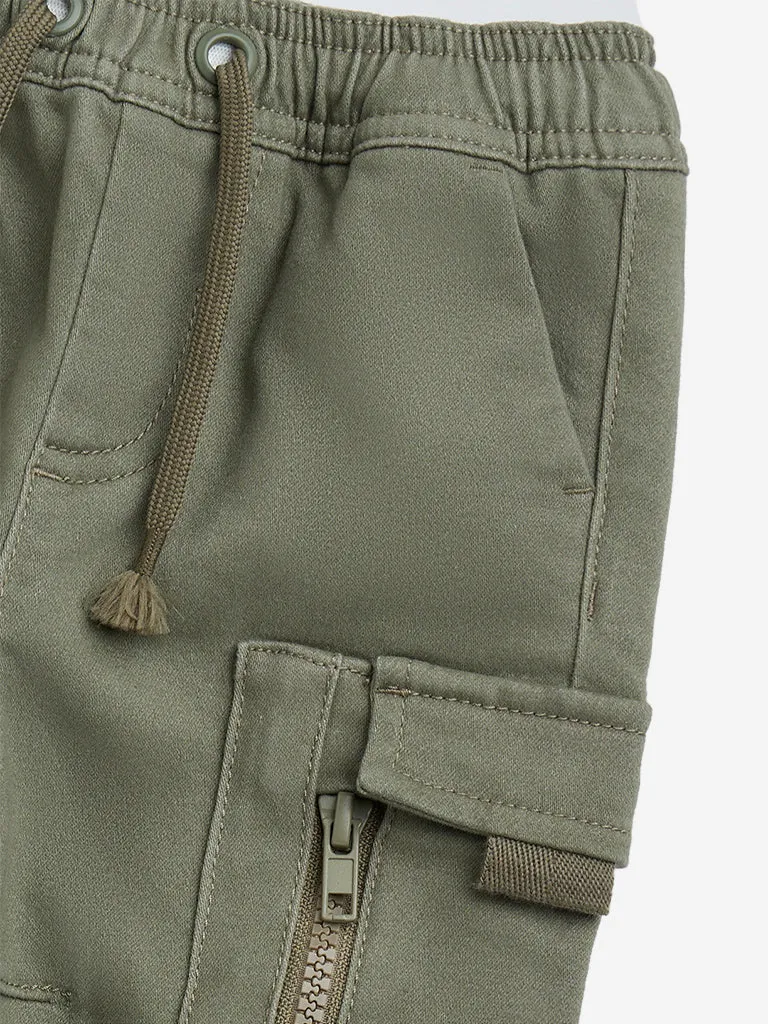 HOP Baby Olive Cargo-Style Mid-Rise Joggers