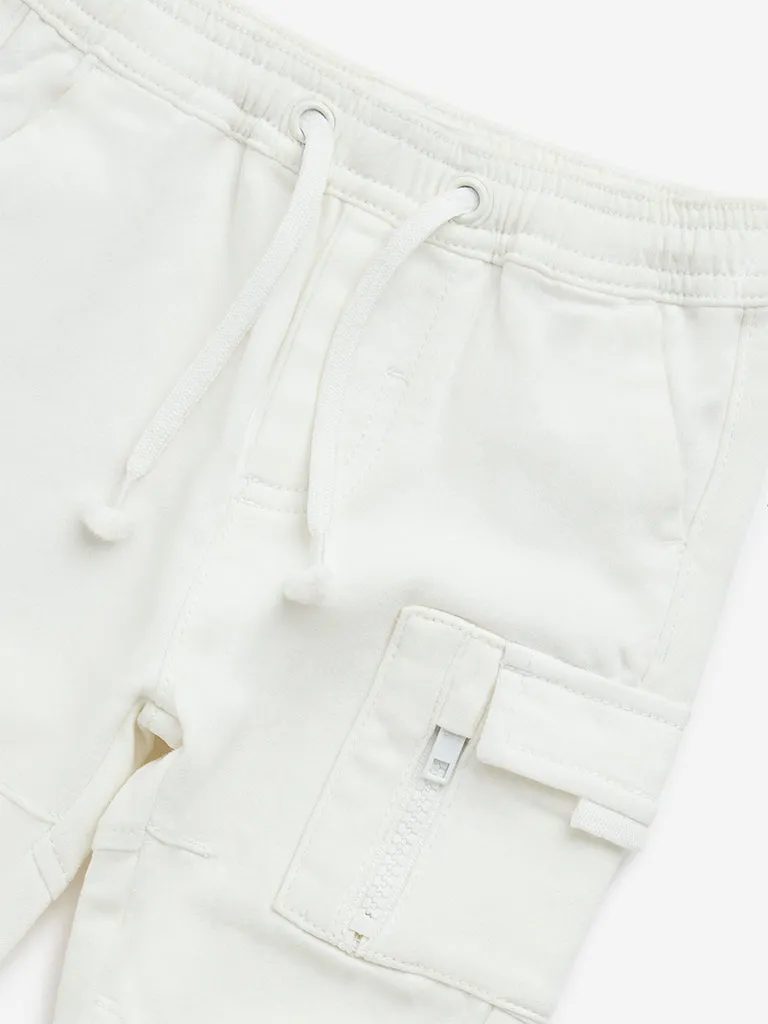 HOP Baby White Cargo-Style Mid-Rise Joggers