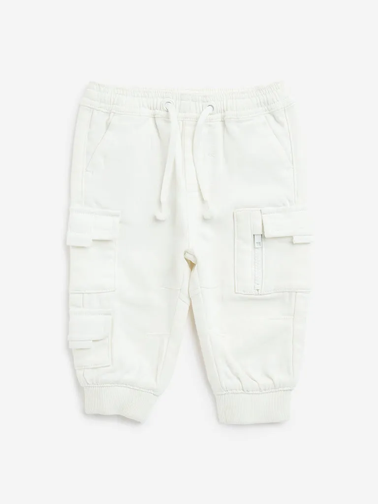 HOP Baby White Cargo-Style Mid-Rise Joggers