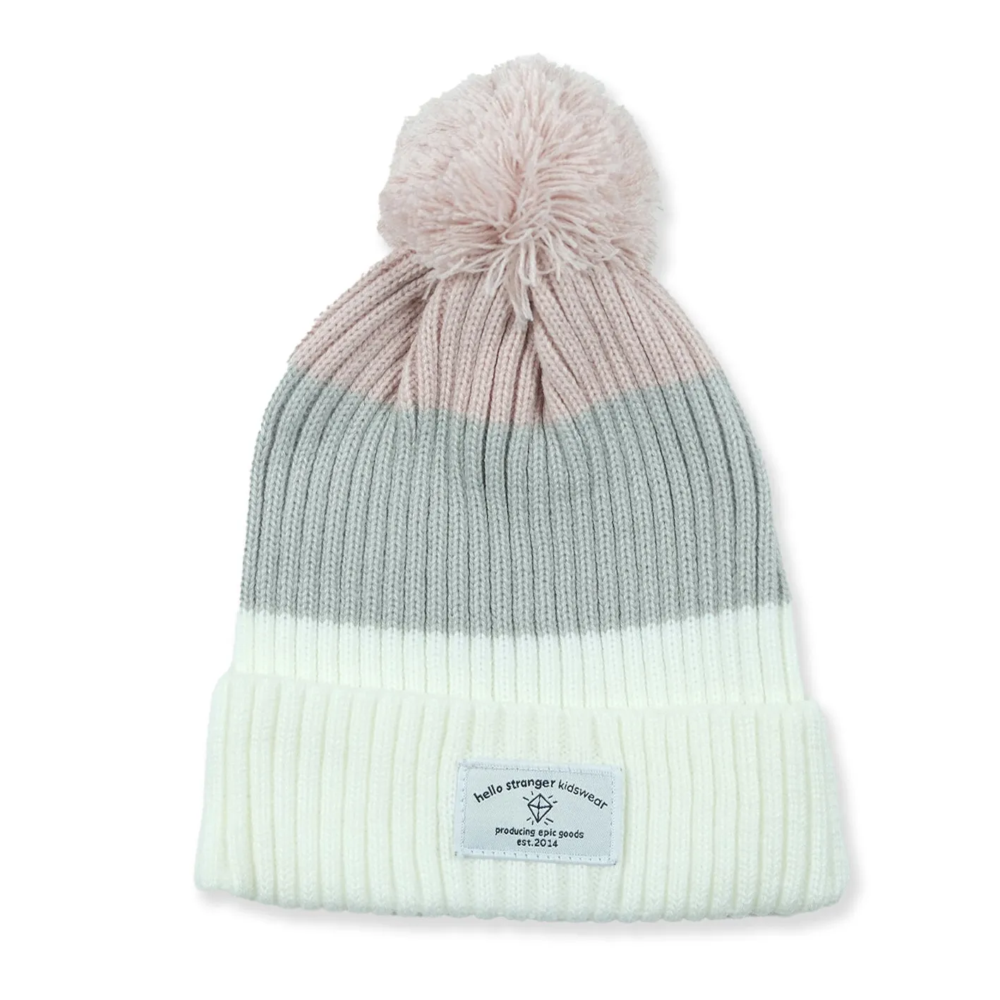 HS Pom Pom Beanie - Pink/Grey/White