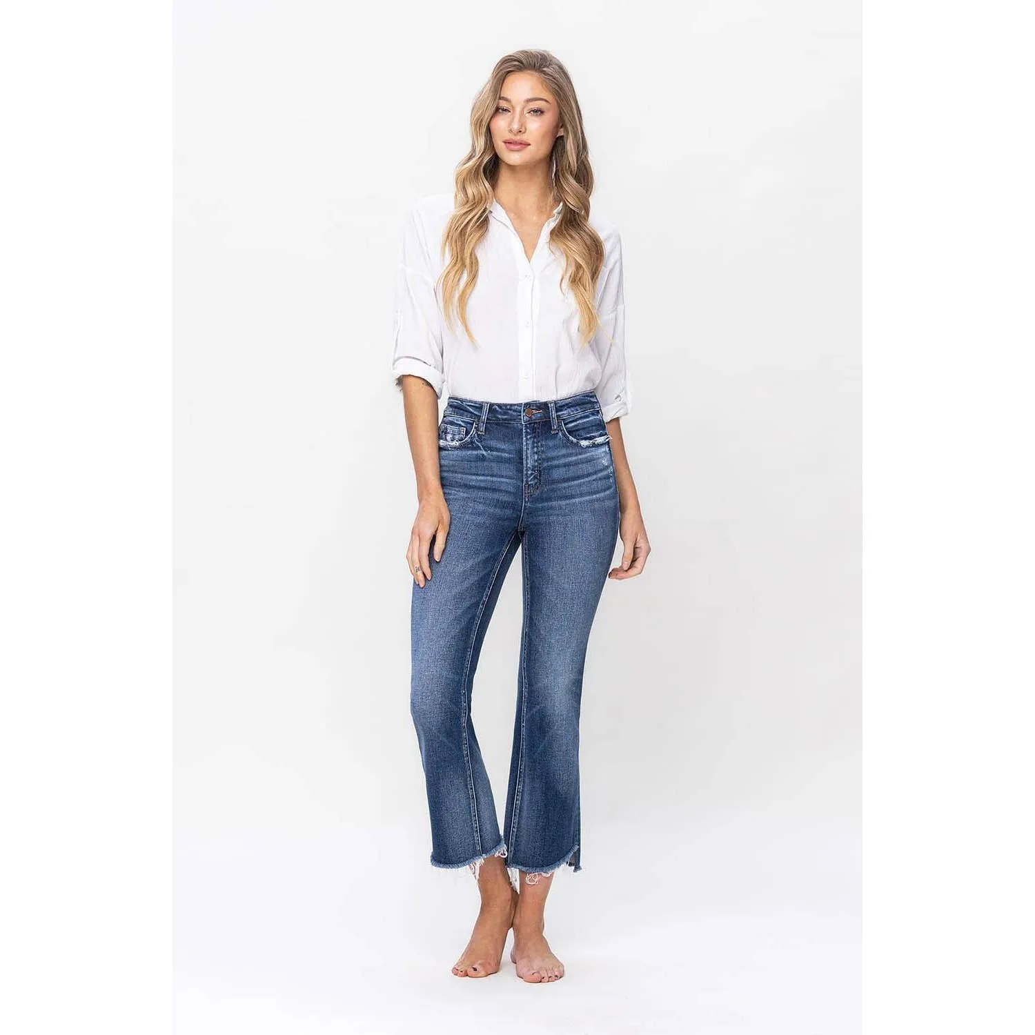 INGENUITY HIGH RISE STEP HEM CROP FLARE JEANS