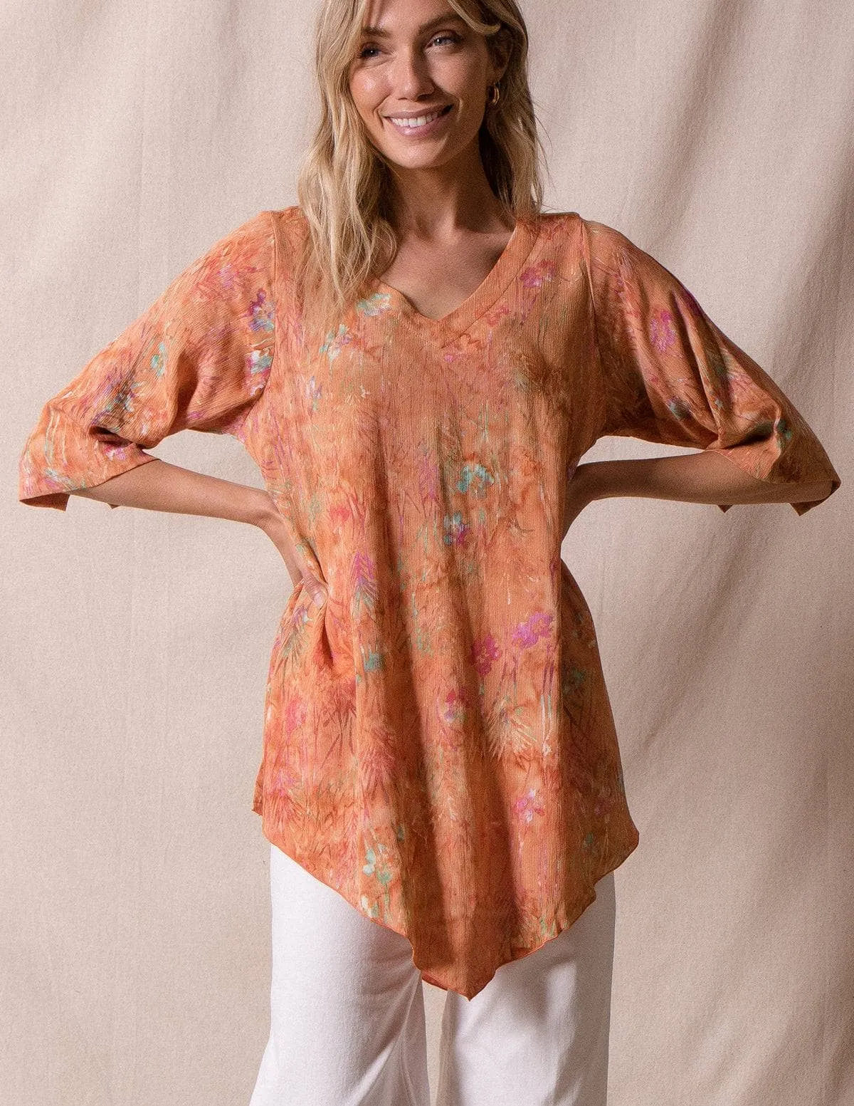 Island Batik Tunic - Apricot - XL Only