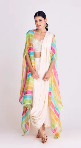 Ivory Pre-Draped Cape Saree