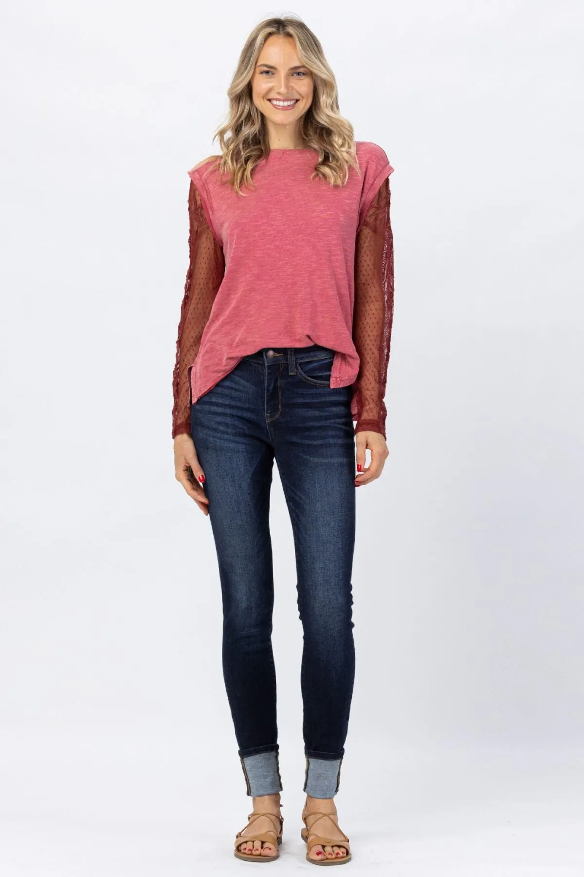 Judy Blue Dark Blue Cuffed Skinny Jeans