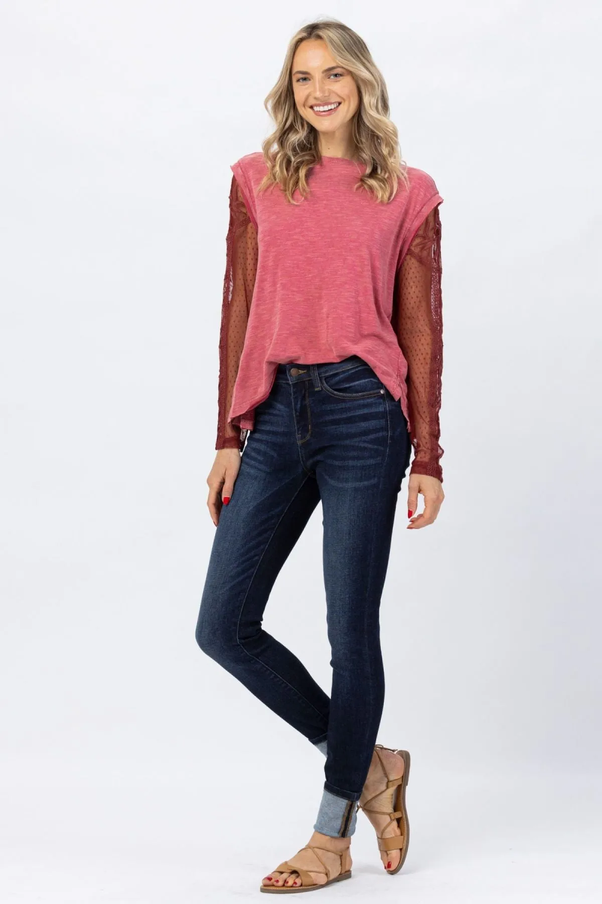 Judy Blue Dark Blue Cuffed Skinny Jeans