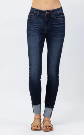 Judy Blue Dark Blue Cuffed Skinny Jeans