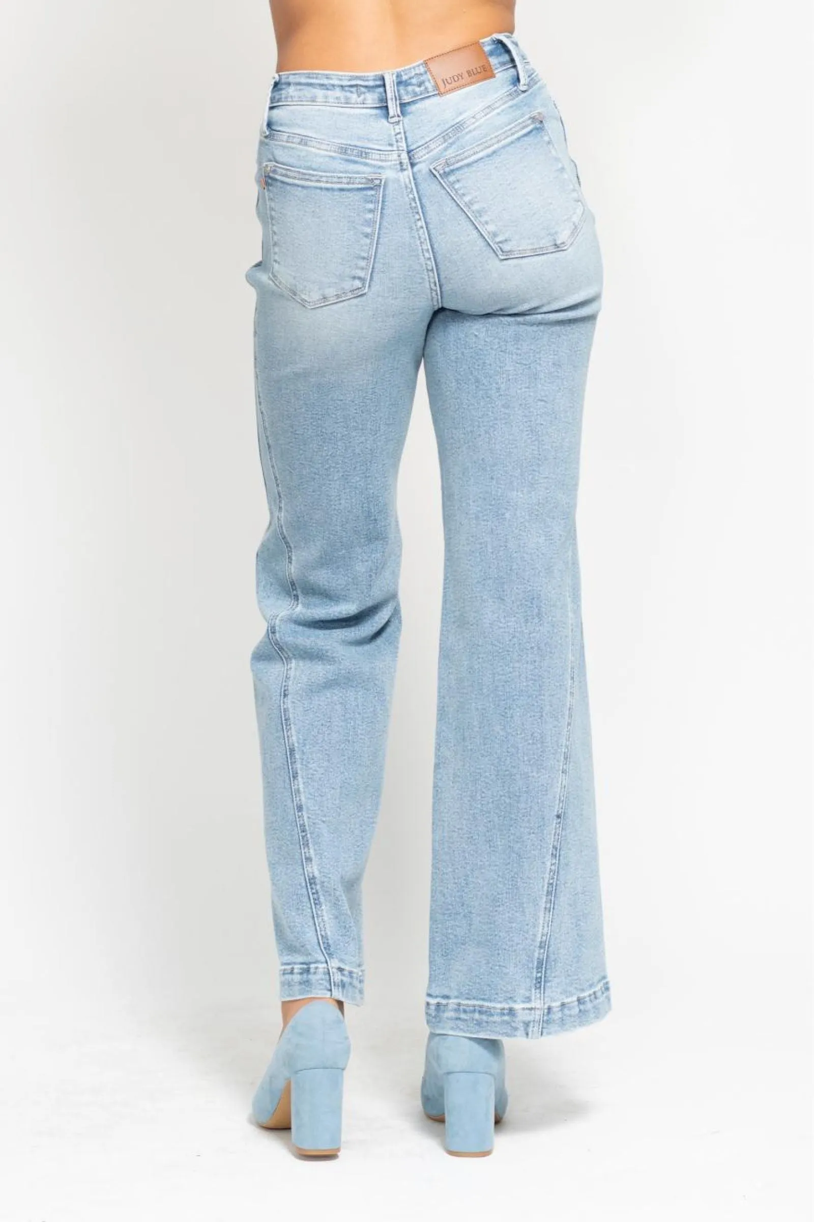 Judy Blue High Waist Seam Insert Detail Retro Wide Leg Jeans