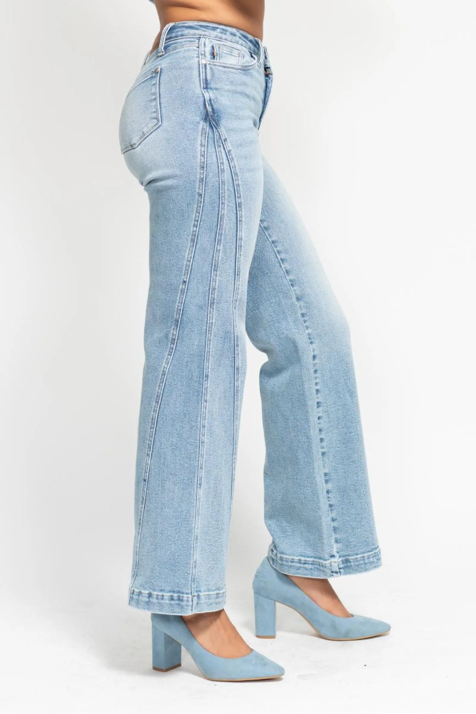 Judy Blue High Waist Seam Insert Detail Retro Wide Leg Jeans