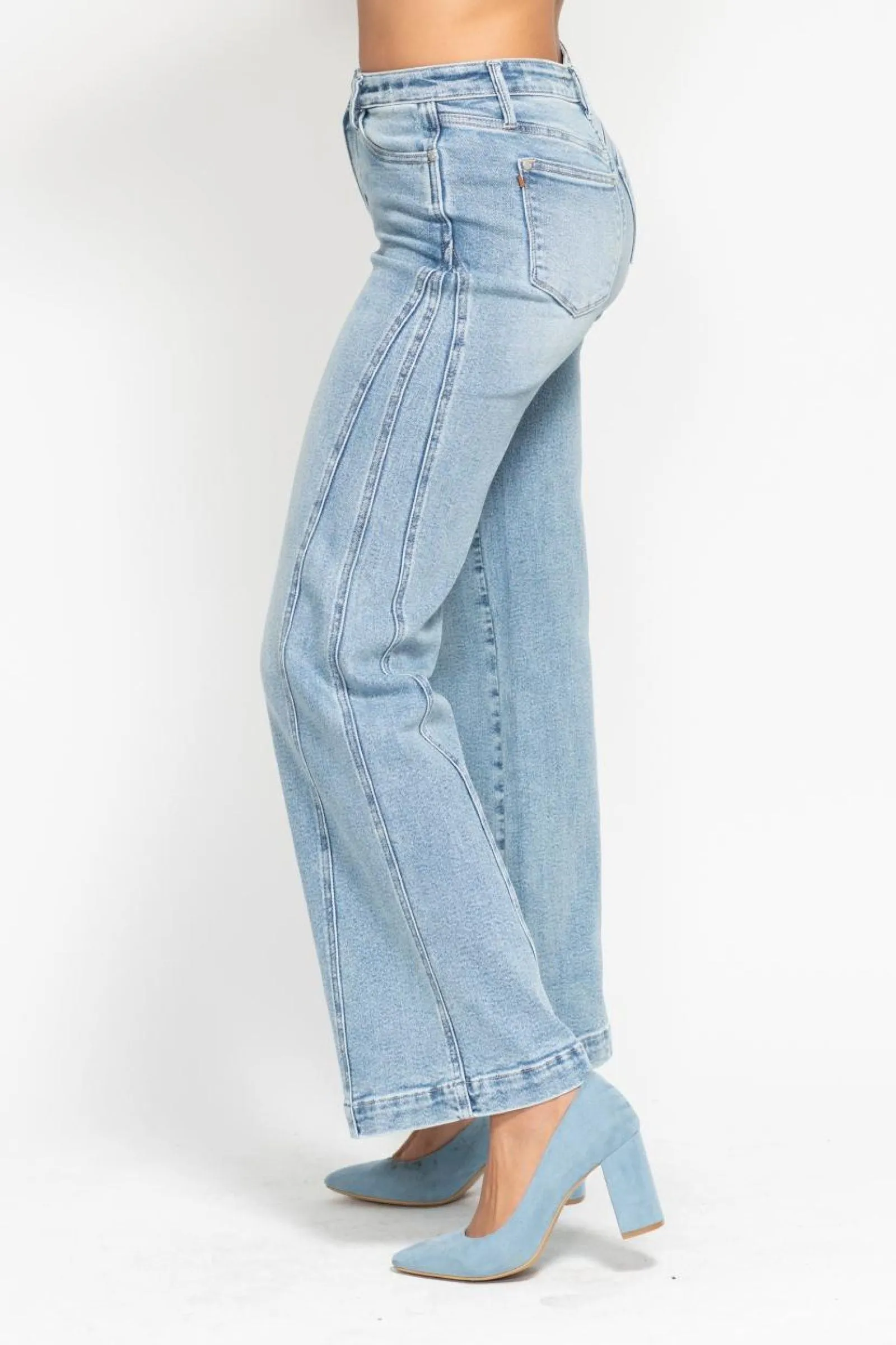 Judy Blue High Waist Seam Insert Detail Retro Wide Leg Jeans