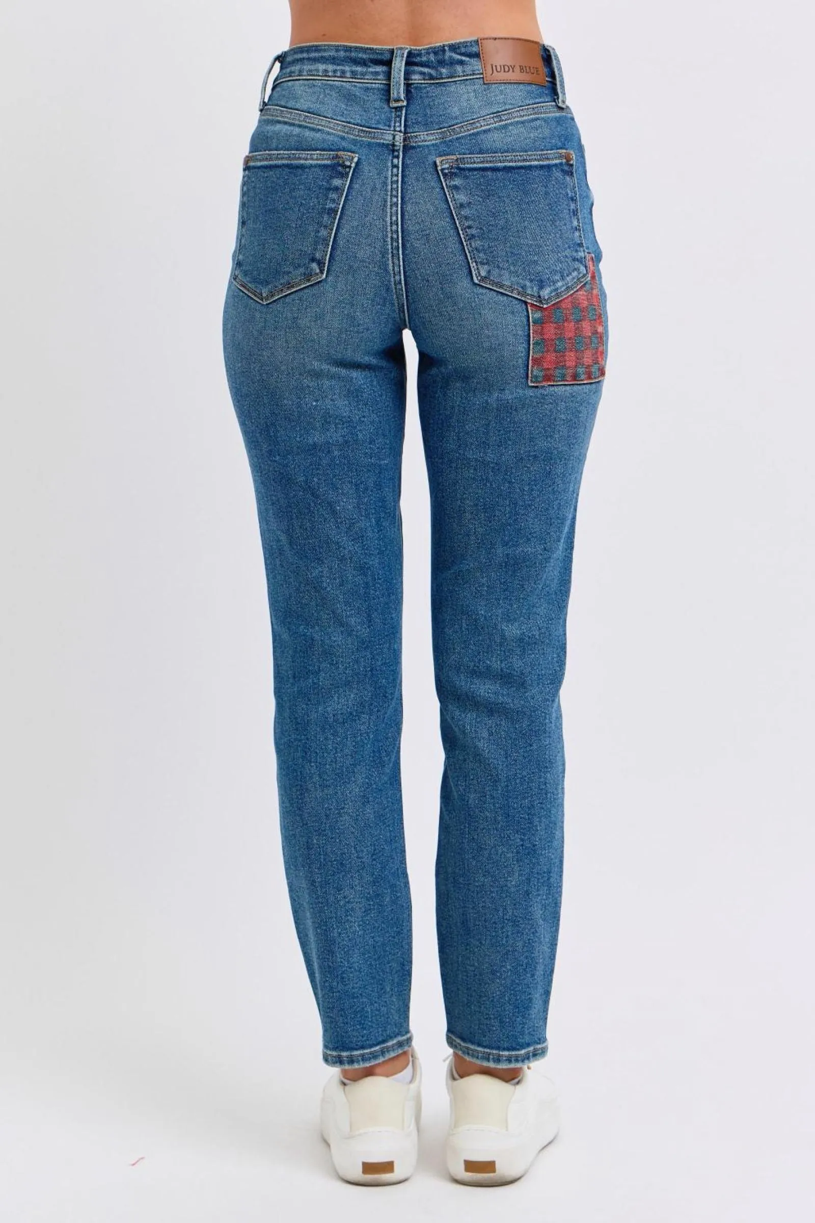 Judy Blue Reg/Plus High Waist Plaid Patch Slim fit Jeans